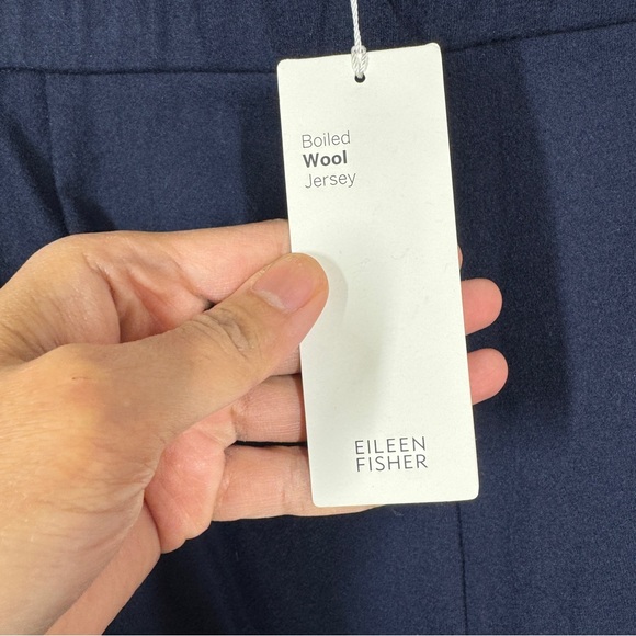 Eileen Fisher Navy Wool Ankle Pants Size L Pull On Stretch Workwear Minimal - Picture 8 of 14